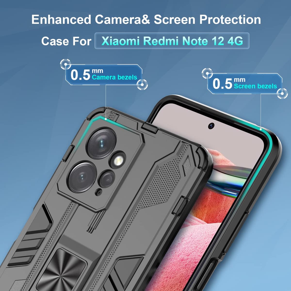 Funda para CMF Phone 2 Pro, Carcasa Antigolpes con Soporte anular metálico, Case Protectora de Grado Militar, Negro — view 876