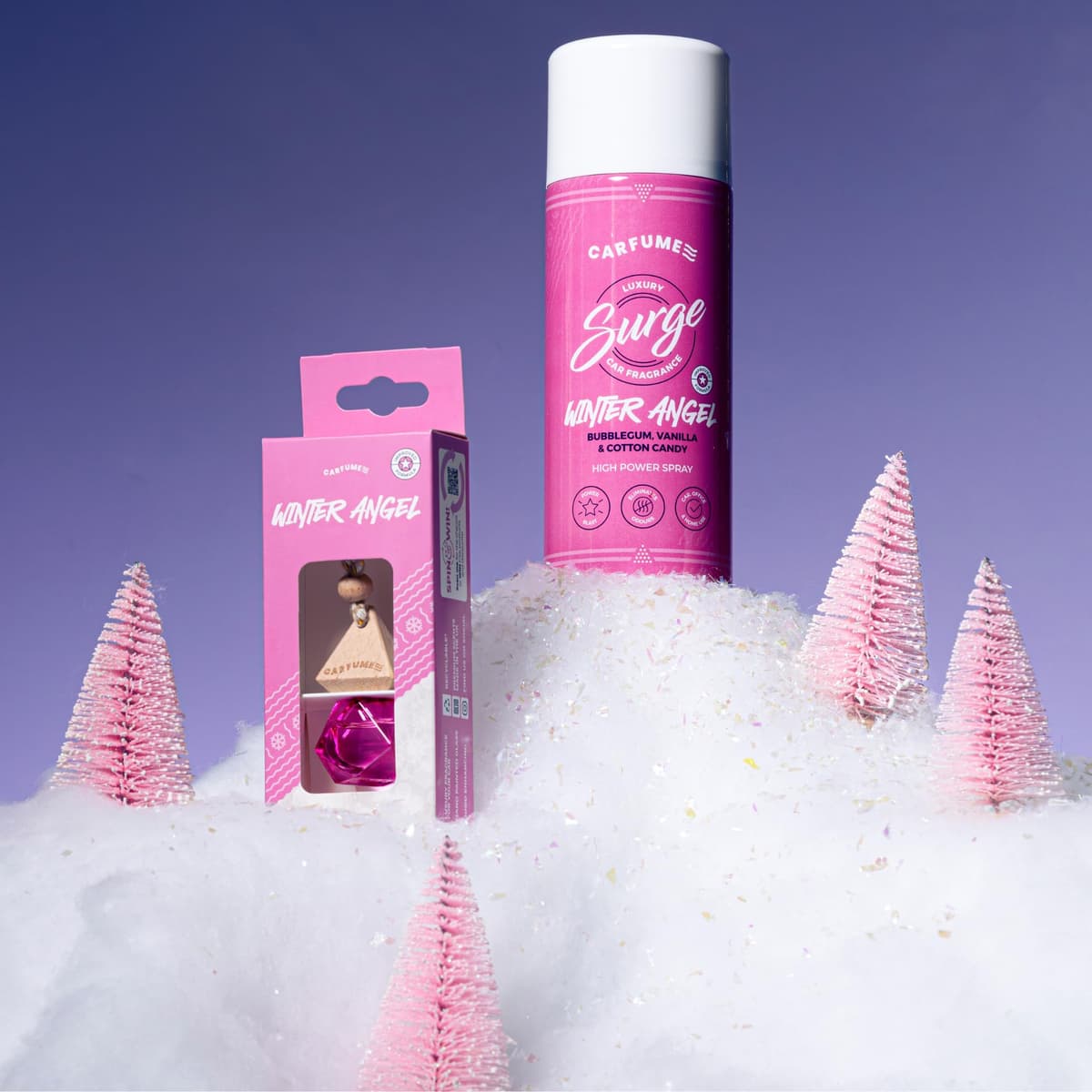 Carfume Winter Angel Car Air Freshener Twin Pack | Limited Edition Scent | Bubblegum, Vanilla & Cotton Candy Fragrance - Diffuser & Surge Can Bundle - Luxury Pink Car Accessory Gift For Women — view 5
