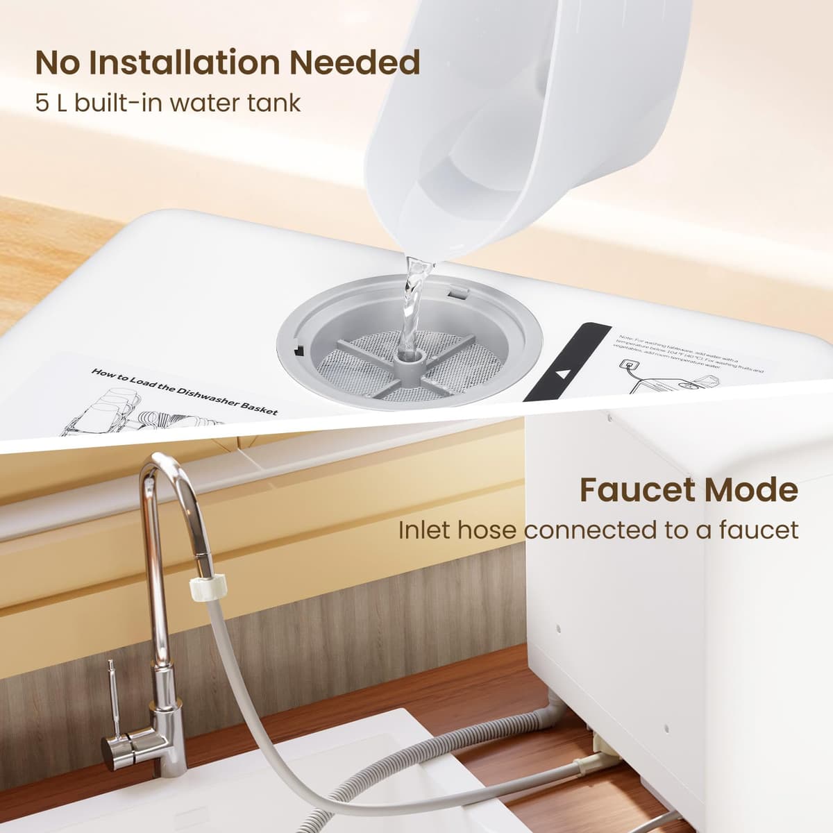 HAVA Table Top Dishwasher, Mini Countertop Dishwasher with 6 Programmes and Built-in 5 Litre Water Tank, No Connection Required, Baby Supplies, and Air Drying Function for Homes and Motorhomes — view 4