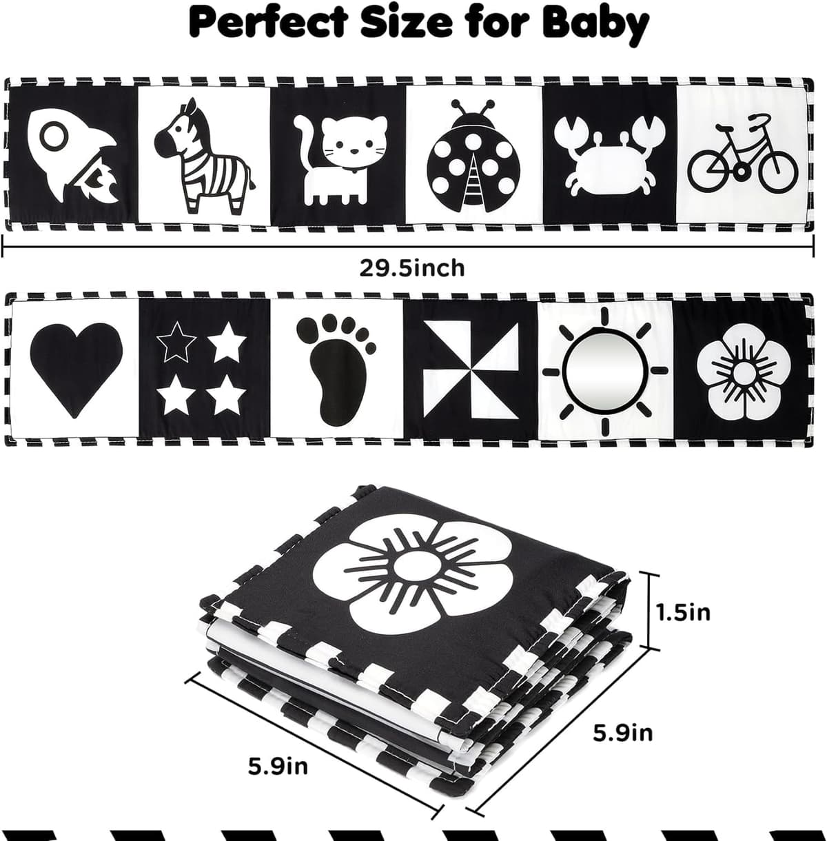 URMYWO Bebé Juguetes 0 6 Meses Negro Blanco Libro Bebé Contraste Libros de Tela 0 3 6 12 Meses Regalos para Bebés (BL-UK) — view 2