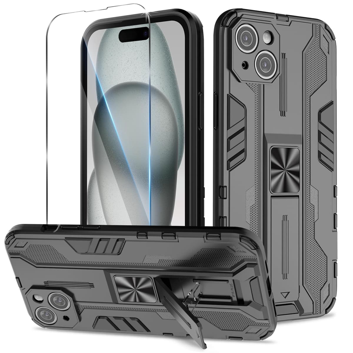 Funda para CMF Phone 2 Pro, Carcasa Antigolpes con Soporte anular metálico, Case Protectora de Grado Militar, Negro — view 657