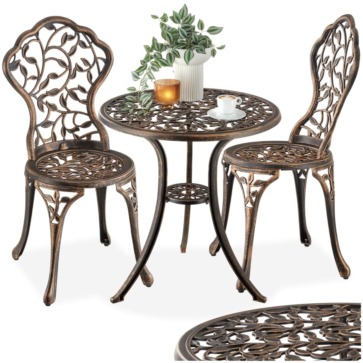 TecTake 3 Piece Bistro Set, Outdoor Garden Chairs and Retro Table, Outdoor Terrace Set, Garden Furniture – 2 Chairs 1 Table