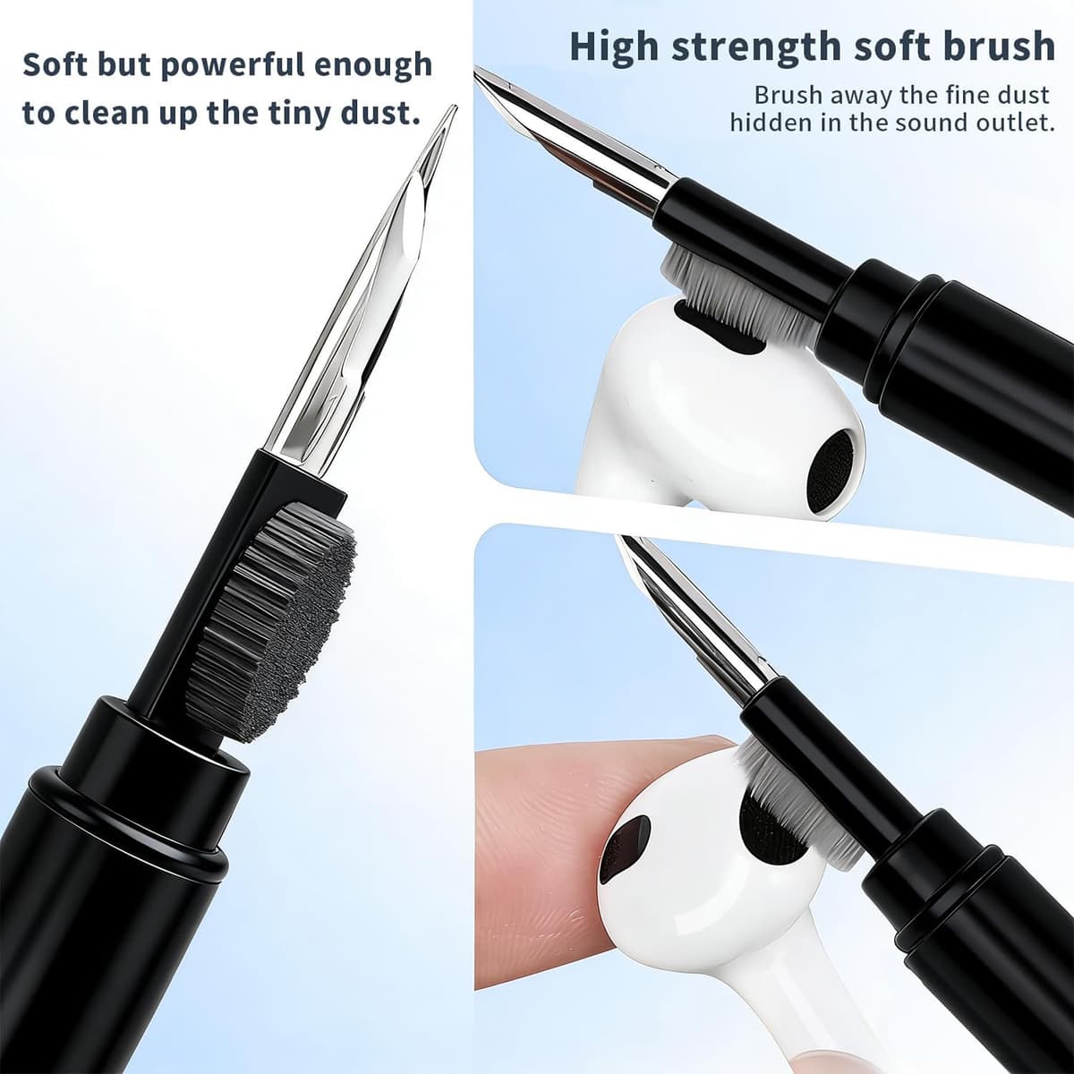Earphone Cleaner Cleaning Kit, New Generation Earpods Cleaner kit, Multifunctional Earbuds Cleaning Pen for Headphones Earphones Keyboards Camera Lens Cell Phones - Black — view 2