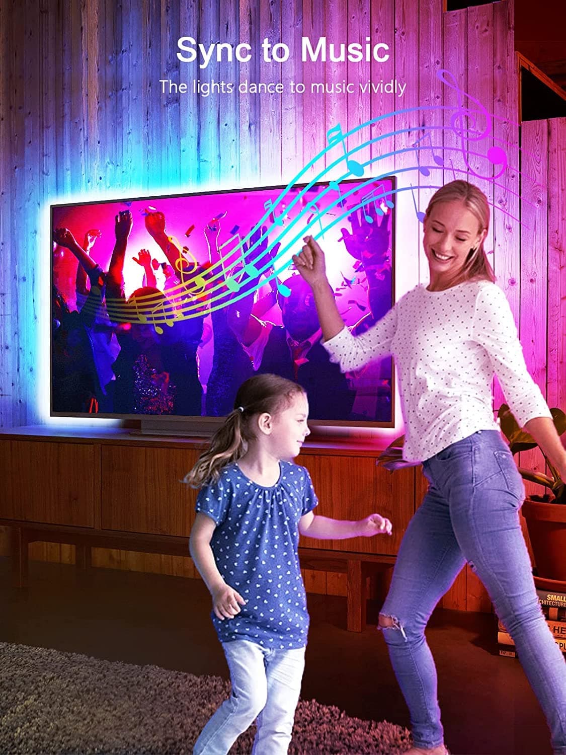 GIPOYENT TV Light Strip, 5M TV Backlight, for 45-75 Inch TV, Music Sync LED TV Light with Bluetooth Function - RGB Color Changing Light Strip for Home Theater (16.4ft) — view 5