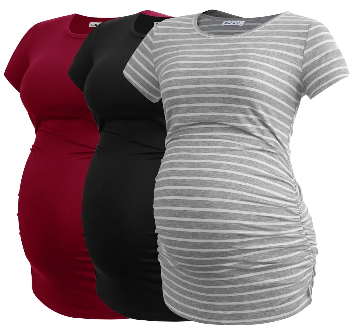 Smallshow Maternity Clothing Tops Side Ruched Pregnancy Clothes for Women 3-Pack — view 35