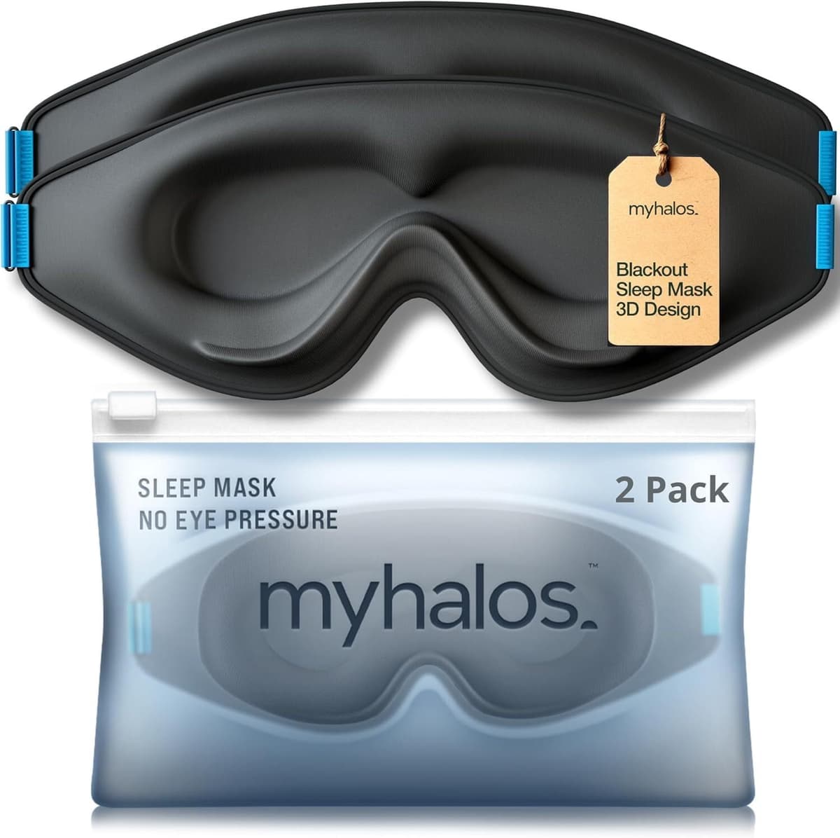 MyHalos® 100% Blackout Sleep Masks for Women & Men - Zero Eye Pressure Eye Mask for Sleeping -Our Halo Sleep Mask Includes a Storage Pouch- Black Eye Mask for Travel or Blindfold — view 11