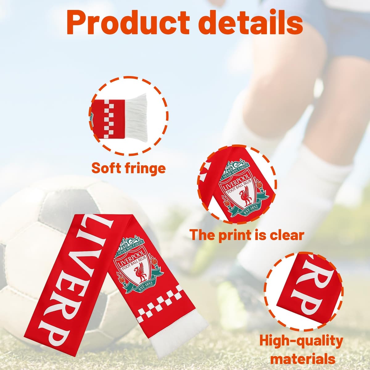 England Football Scarf for 2026 World Cup 14X140cm, Champions League Football Supporters' Gear, Red and White Scarf Gifts for Fans, Official Style Scarfs — view 3