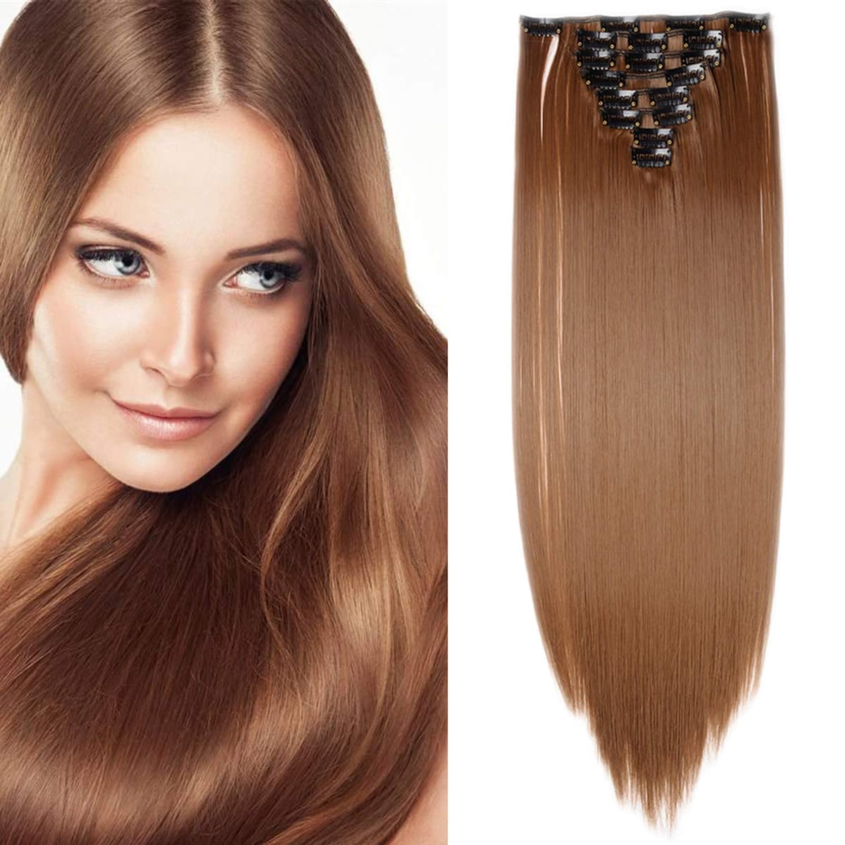 24"(60cm) SEGO Extensiones de Cabello Clip de Pelo Sintético Se Ve Natural 8 PCS [Sandy Rubio mezcla Blanqueador Rubio] Rizado Ondulado Largo Postizos Pelucas (140g) — view 29