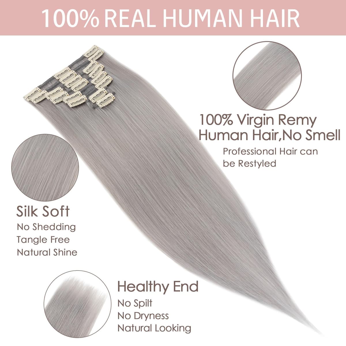 Silk-co 10inch Hair Extensions Clip in Hair Extension Human Hair #04 Medium Brown -Basic Thickness-Thin Weft- 8 Pieces Real Remy Straight Hair Extensions[50g] — view 162