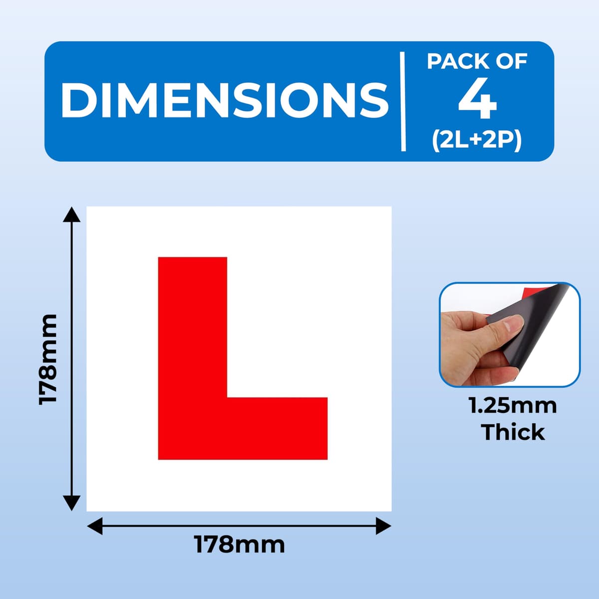Double Dragon 4-Pack Fully Magnetic L & P Plates (2 L + 2 P) | DVLA Legal 178x178mm | UK Road Legal Signs | Extra-Strong 1.25mm Rubber Magnet, Glossy PVC Finish | Durable, Scratch-Free & Weatherproof — view 2