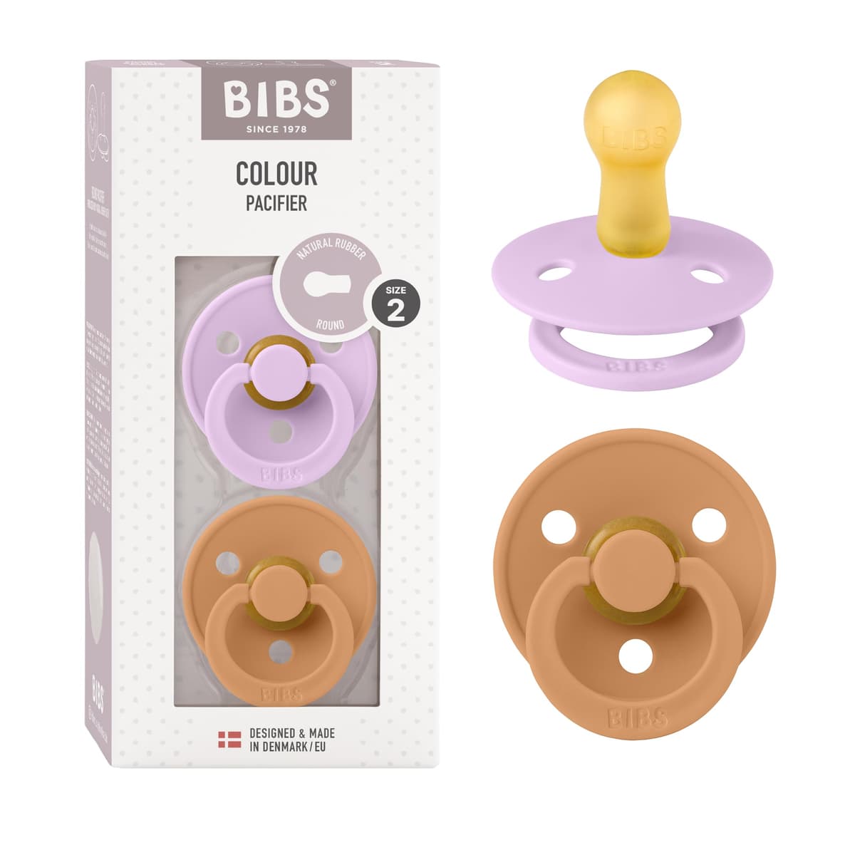 BIBS Colour Soother 2-Pack, BPA Free Dummy Pacifier, Round Nipple. Natural Rubber Latex, Size 2 (6-18 Months), Sky Blue/Steel Blue — view 159