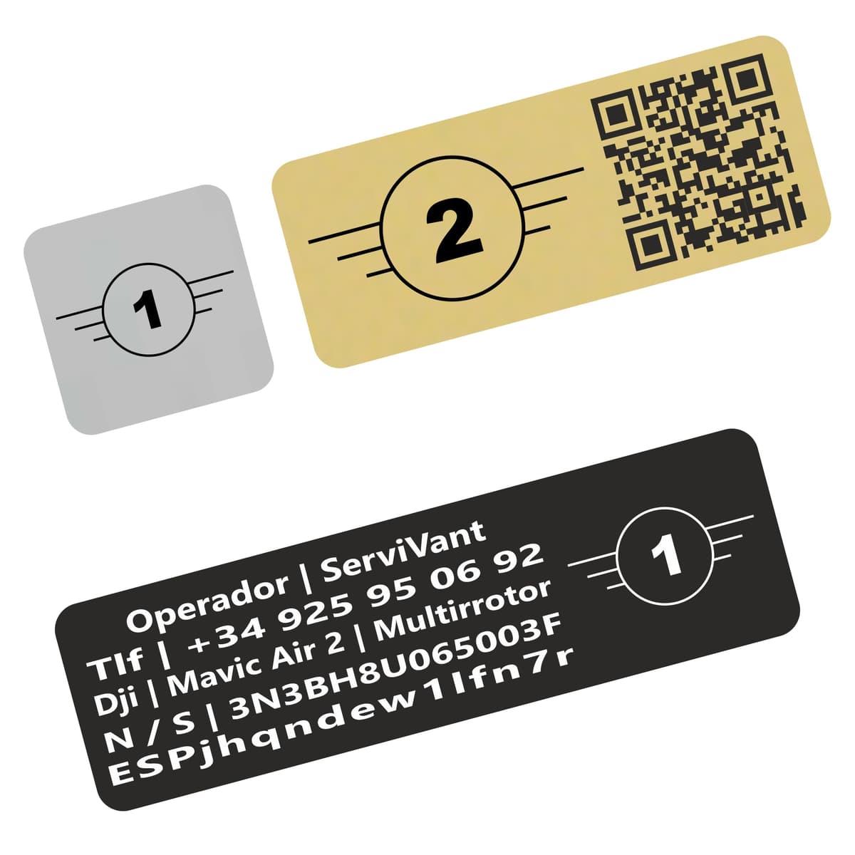 SERVIVANT ● Pack 1 Uds. ● Placa Identificativa para Drones ● Placas para Dron CUMPLEN requisitos normativa EASA ● Tamaño Personalizados para Todos los Modelos de drone (Marcado de Clase EASA)