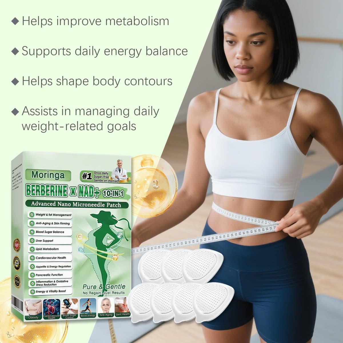 Moringa 10 in 1 Slimming Patches, Moringa Advanced Microneedle Patch 10 in 1, Berberine for Slimming, Professional Metabalance Patch for Men and Women (3pcs) — view 2