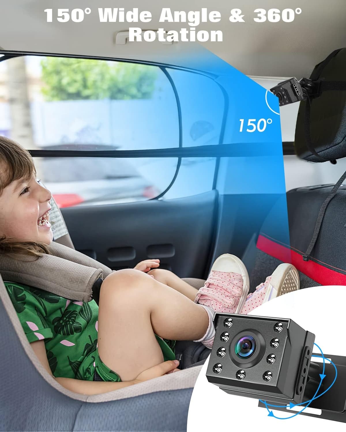 Zacro Baby Car Camera HD 1080P - Baby Car Mirror 4.3'' Display for Rear Seat with Night Vision Function, Wide View Angle, Reusable Sucker Bracket, Black — view 4