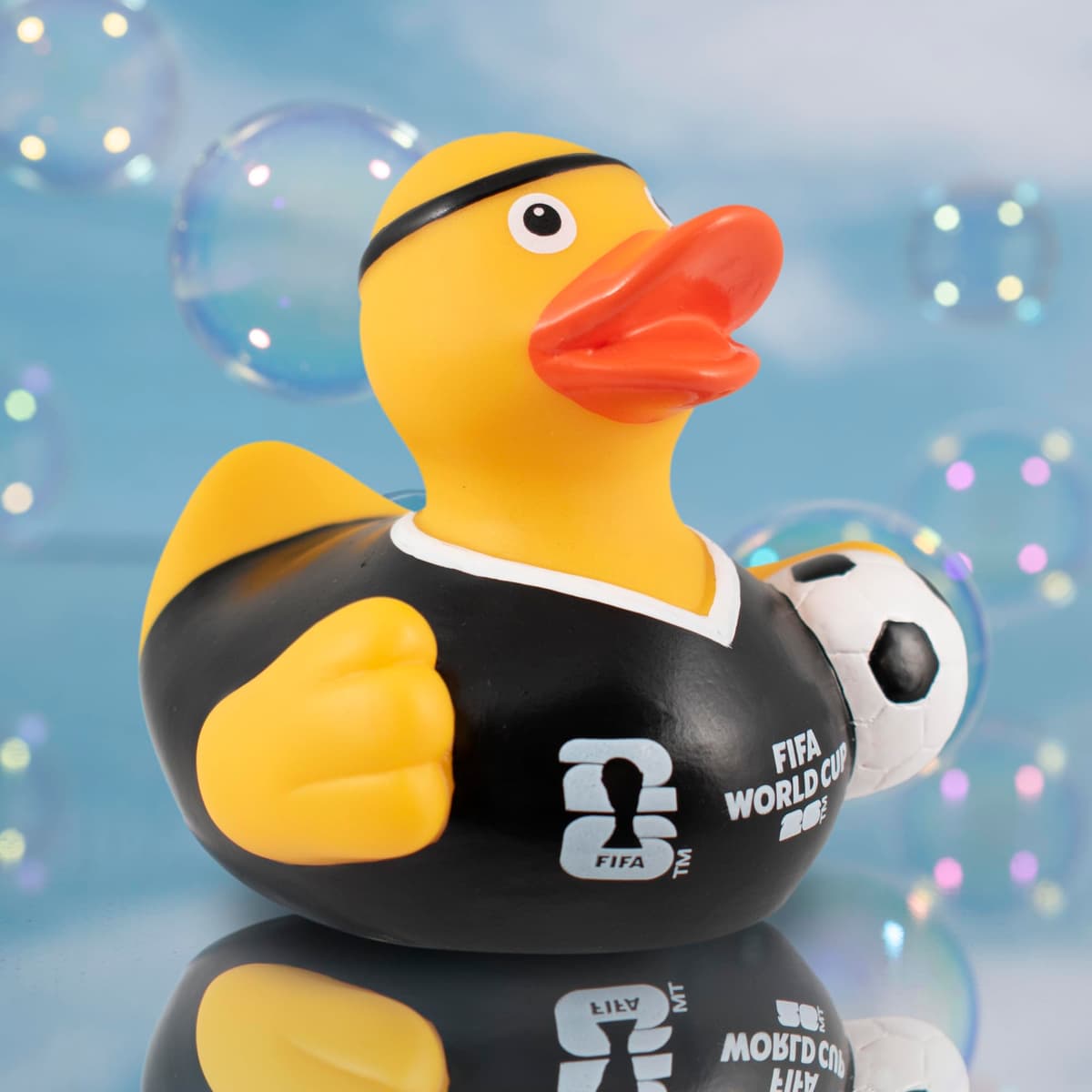 Hy-Pro Officially Licensed FIFA World Cup 2026 Rubber Duck - Bath Toy with Headband & Shirt Holding Ball, Collectible Football Mascot for Supporters, Fun & Nation Pride Display - Yellow — view 5