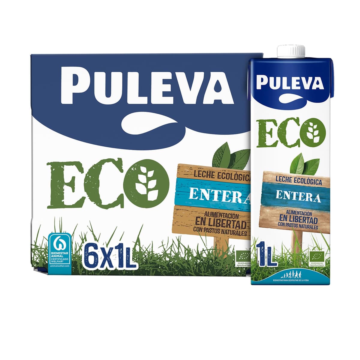 Puleva ECO - Leche Ecológica Entera BIO - Bienestar Animal - Brik UHT Pack 6 x 1L