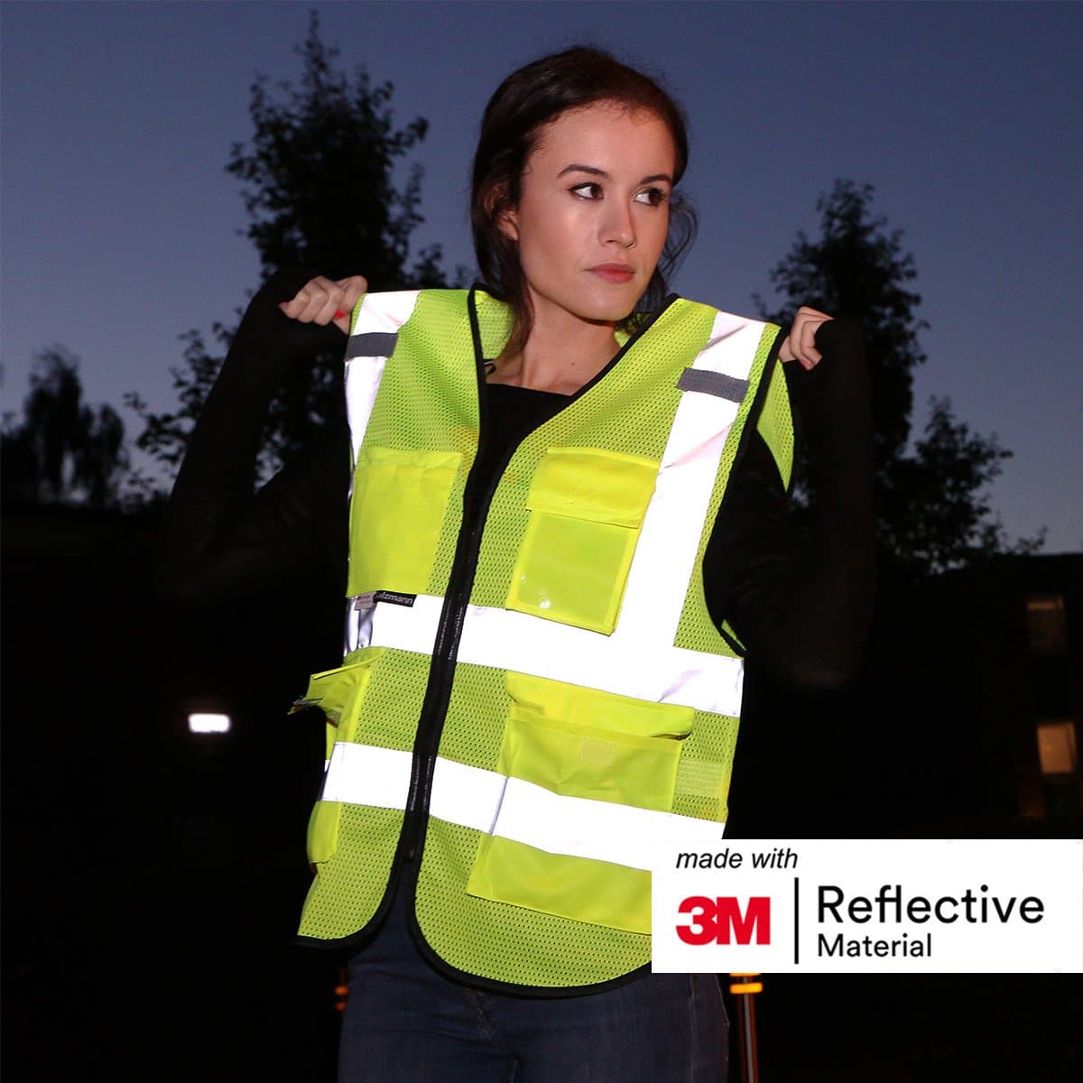 Salzmann Chaleco de Seguridad Multibolsillos | 14 Colores y 5 Tamaños | Hecho con cinta reflectante 3M — view 2