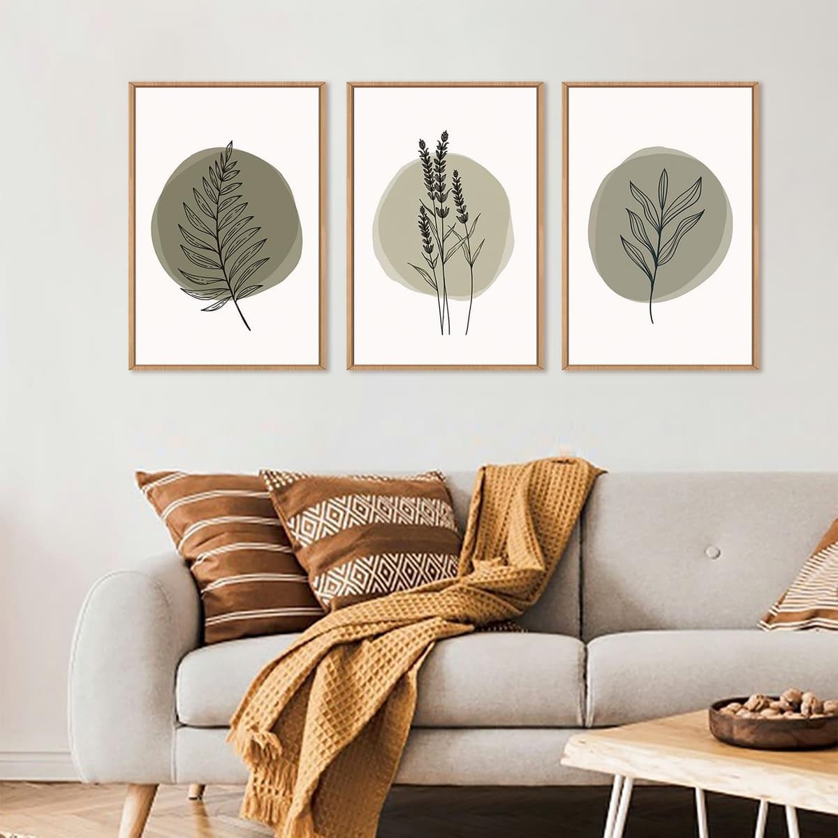 TOARTi Sage Green Leaves Framed Canvas Wall Art Set, Nature Boho Botanical Wall Decor, Modern Minimalism Leaf Wall Painting,Mid Century Plant Art Prints for Living Room Bedroom Farmhouse 12x16inchx3 — view 3