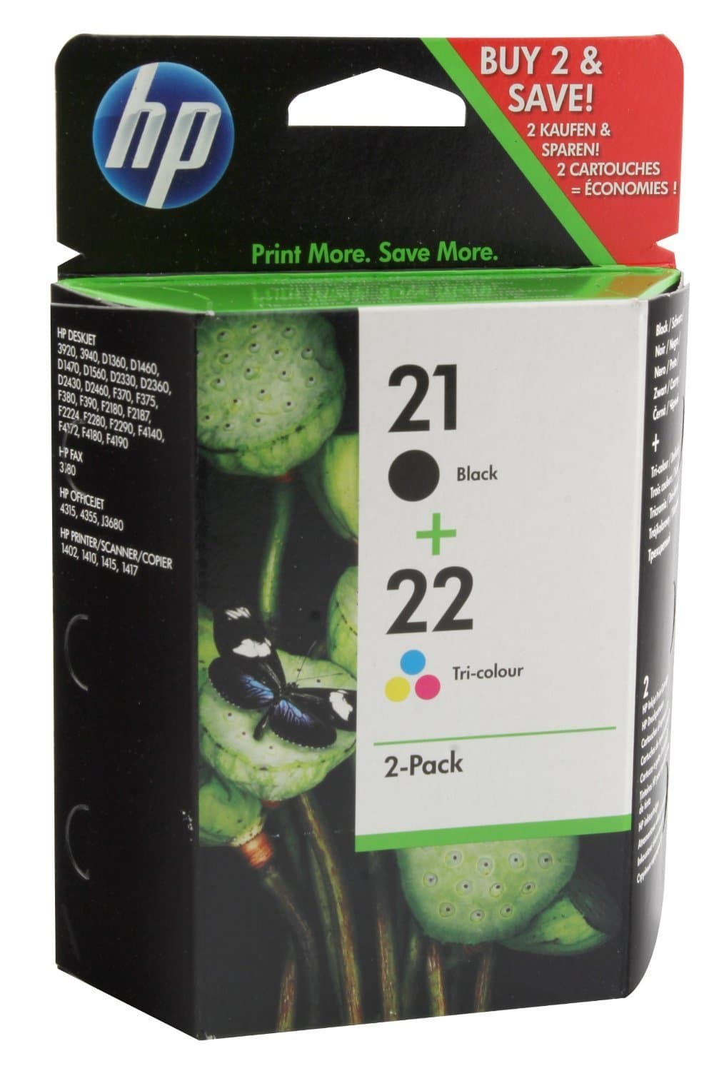HP SD367AE 21/22 Original Ink Cartridges, Black and Tri-Colour, Multipack — view 2