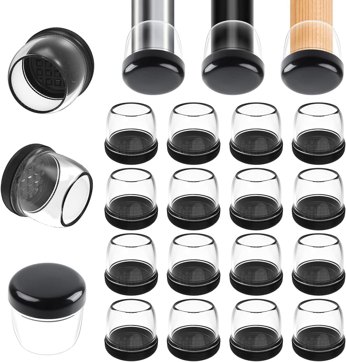 Ezprotekt Protectores de Suelo Transparentes para Patas de Silla 20-28mm, 16 Tapones de Silicona con Fieltro Envuelto, Fundas de Silicona Redondo — view 10
