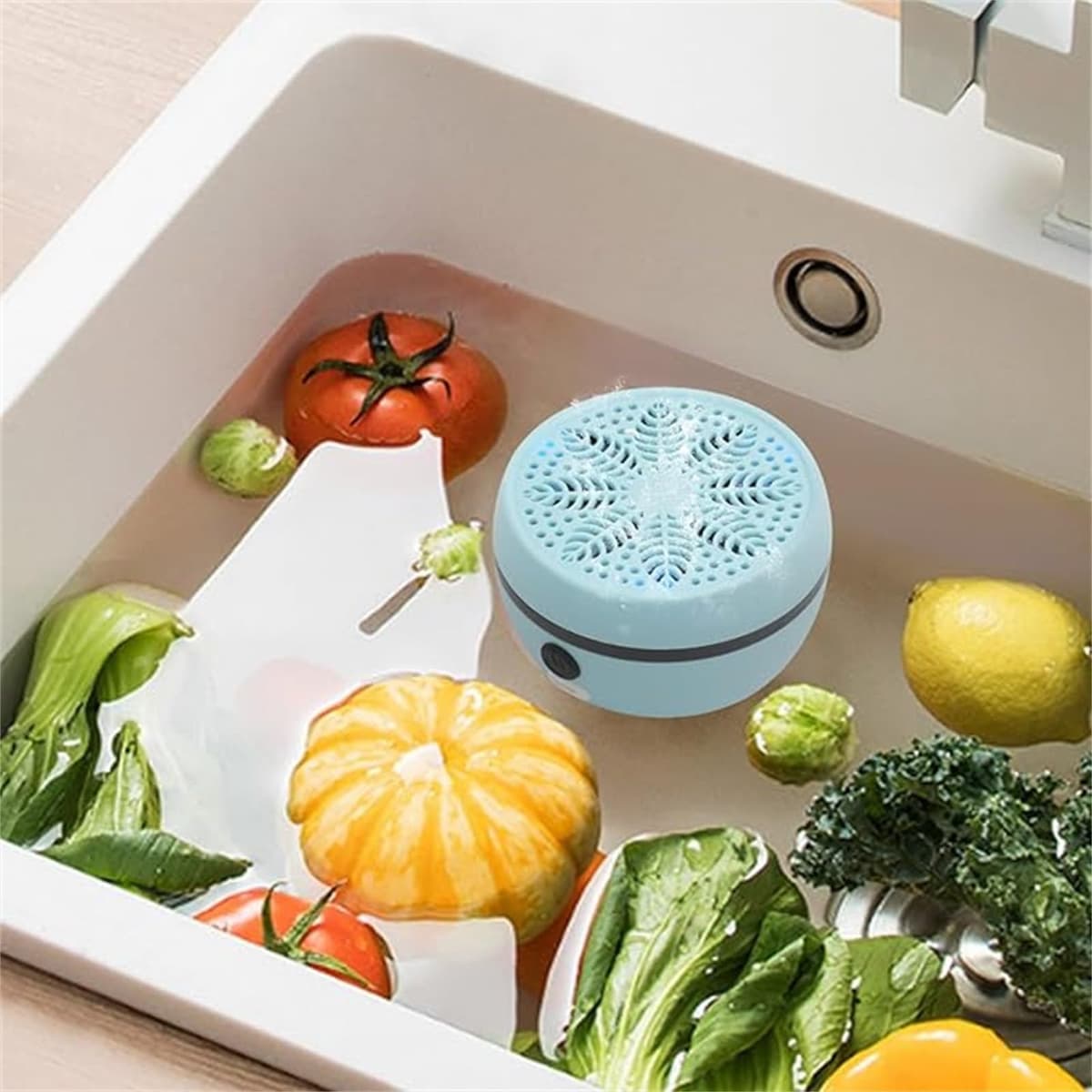 Automatic Fruit Cleaner, Fruit & Vegetable Washers, Rechargeable Fruit Washing Machine, Waterproof Fruit and Veg Cleaner, Food Purifier Durable | Kitchen Tool, for Grains Meat Seafood (Sky Blue) — view 2