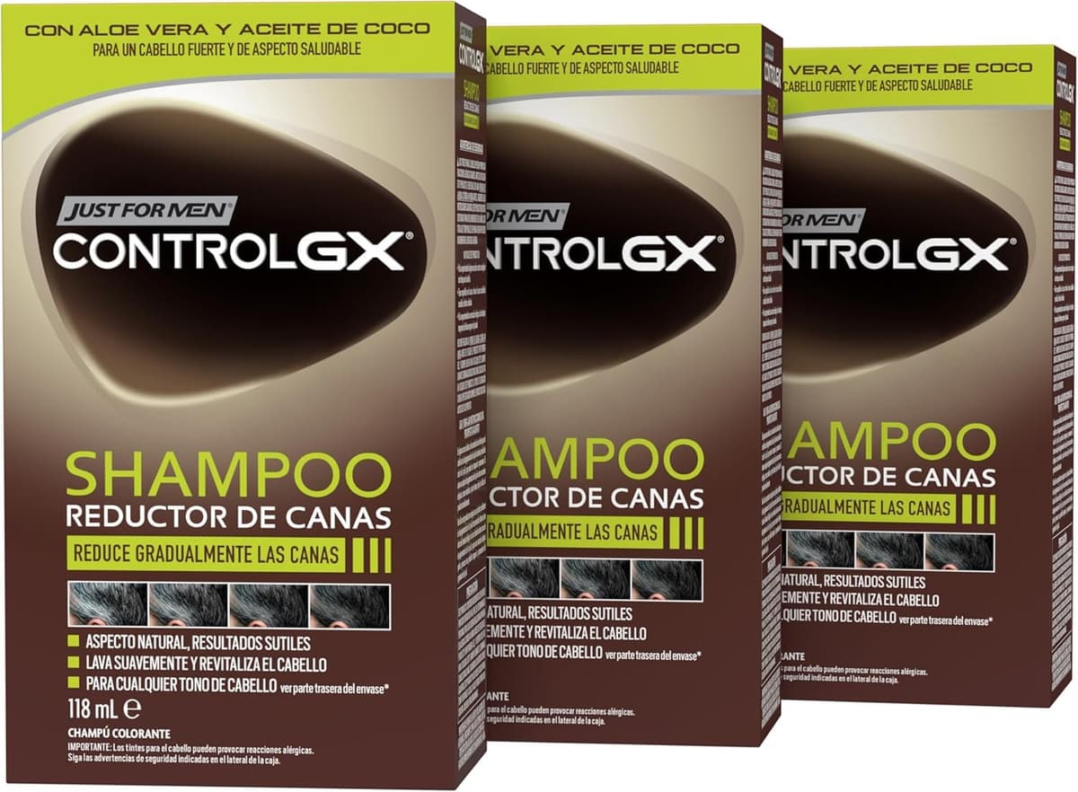 Just For Men Control GX Champú Reductor de Canas para Hombre, Reduce Las Canas Gradualmente en Cada Lavado, Con Aceite De Coco Y Aloe Vera, Para Todos Los Tonos, 118ml — view 8