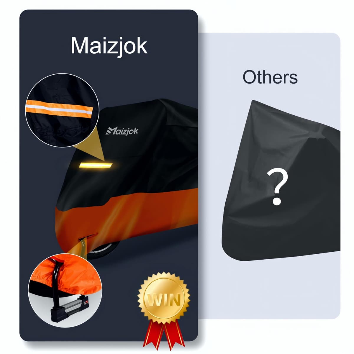 Maizjok® Motorbike Cover Waterproof Outdoor, Motorcycle Cover Heavy Duty 210D Rain UV Dust Indoor, All Weather Covering for Scooter Moped Street/Off Road/Scrambler Motorbike (96.5 x 41.3 x 49.2 in) — view 4