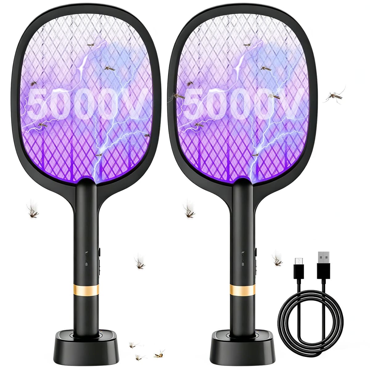 Raqueta Mosquitos Electrica 2 en 1 5000V Mata Mosquitos Electrico USB Recargable 1800mAh pour Intérieur et Extérieur Negro — view 9