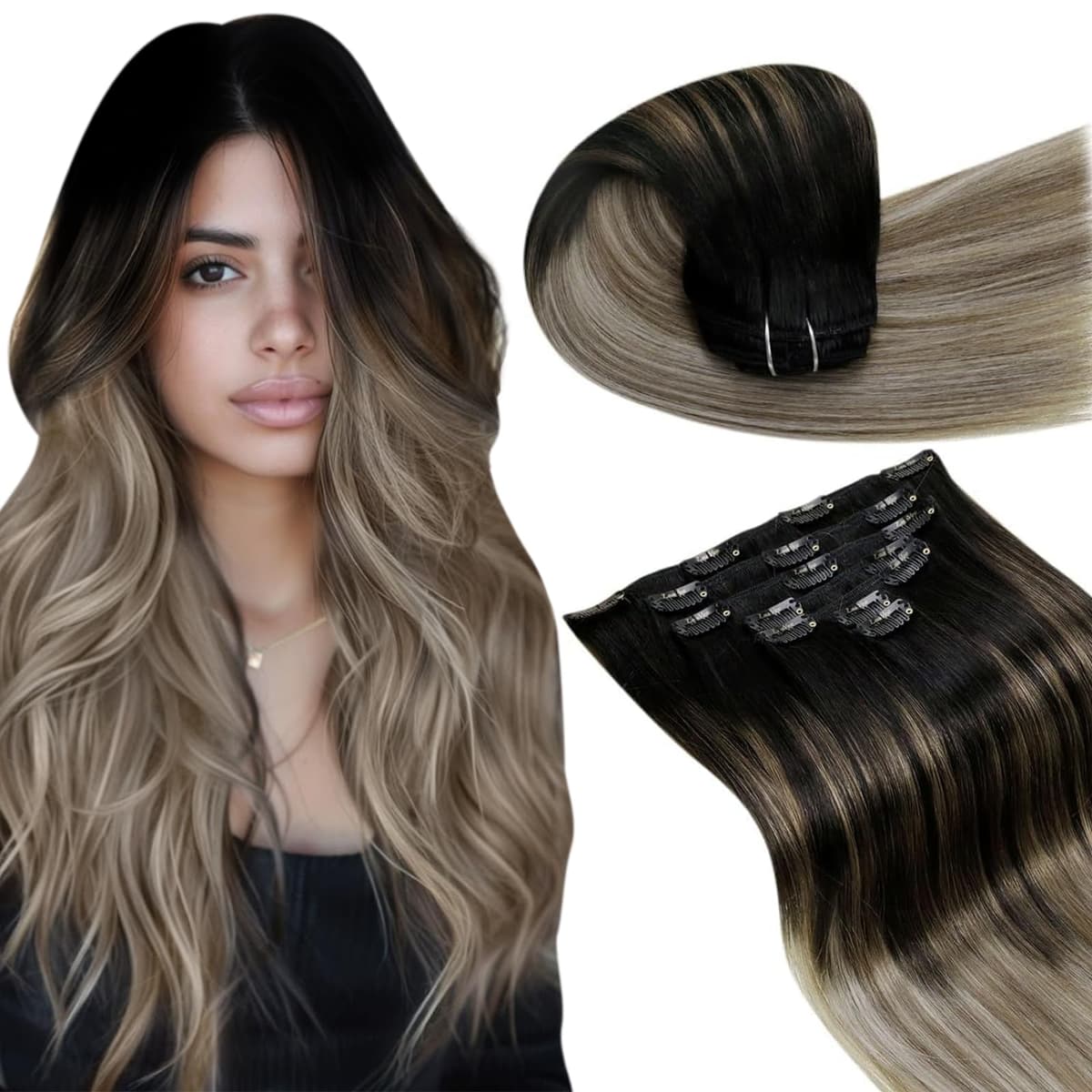 LaaVoo Hair Extensions Clip in Real Human Hair Brown Clip in Hair Extensions Dark Brown Remy Straight Hair Full Head Double Weft 80g 5pcs 14 Inch #4 — view 31