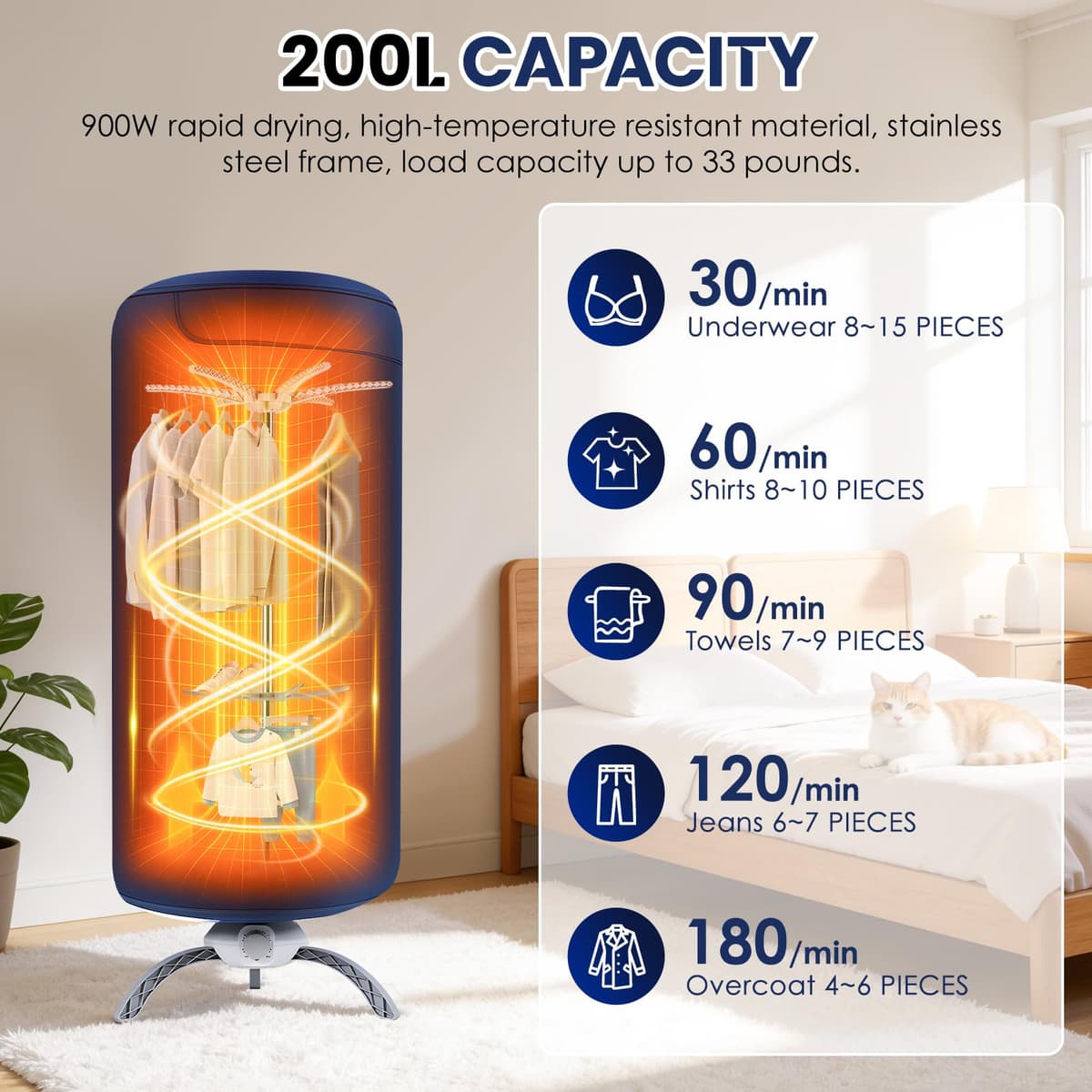 Heated Clothes Airer, 900W Portable Electric Clothes Dryer Indoor, 12kg 2-Tier Circulates Hot Air Airer Machine for Quick Drying, Energy Efficient Indoor Drying for Household — view 2