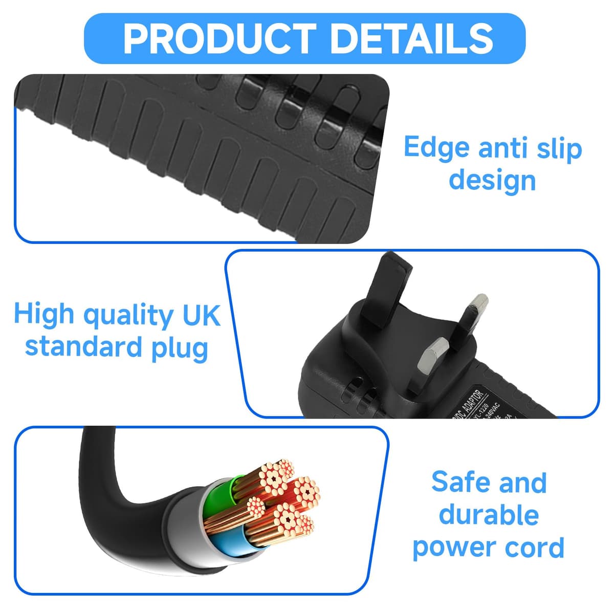 12V 2A Power Supply AC Adapter with 8 DC Plug Tips, Universal AC to DC Converter for LED Strip Lights, CCTV Camera, Router, TV Box and Other 12V Devices, 24W Max Output — view 4