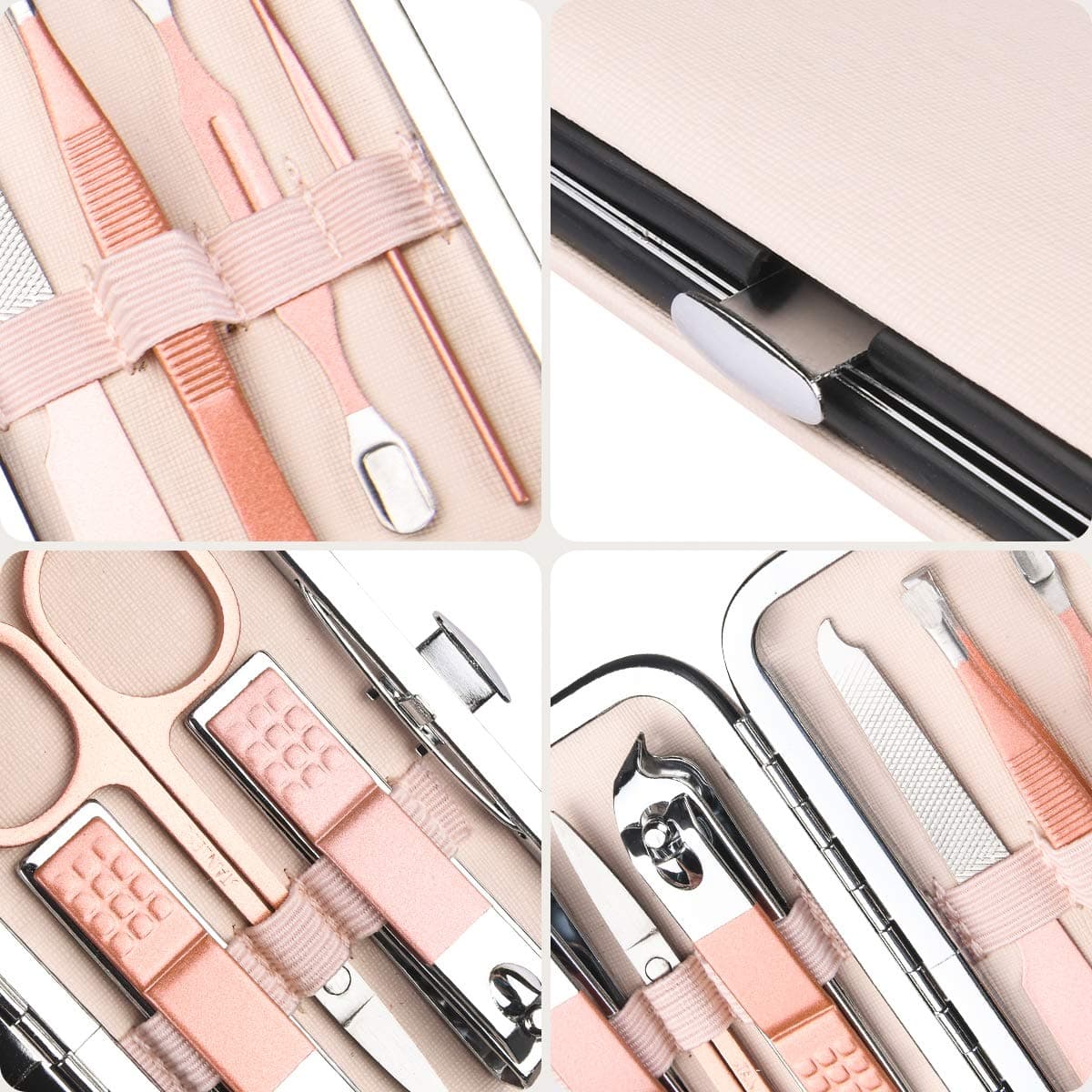 URAQT Manicure Set for Women, 7 Pcs Nail Clippers and Grooming Kit for Eyebrows, Stainless Steel Nail Care Tools with Leather Case for Travel and Home — view 3