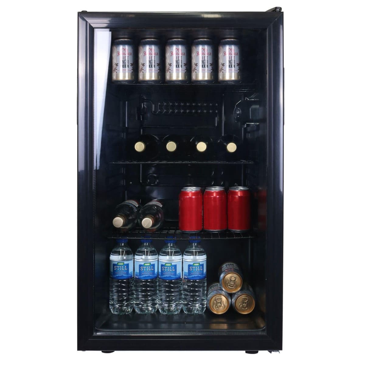 SIA HSWC150BL/G Freestanding Under Counter 150L Wine Cooler Fridge, 58 Bottle Capacity, Glass Door, Wooden Shelves, Digital Display and LED Light, Black, 2 Years Parts and Labour Guarantee