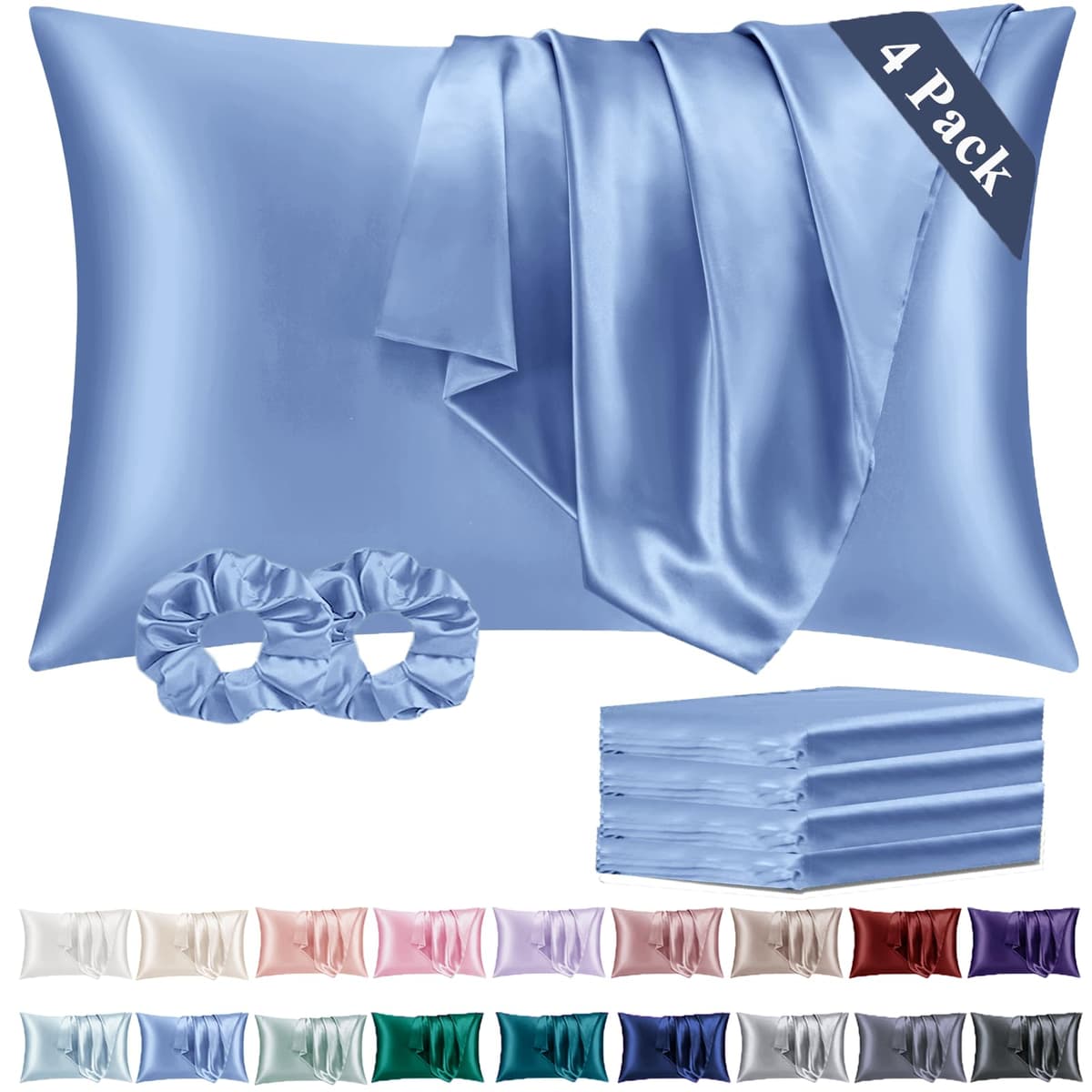 Vielit 2 Pack Satin Pillowcase for Hair and Skin Cooling,Soft as Silk Pillowcase for Hair and Skin,Easier Care than Silk Pillow Case Beige 50x75cm Gifts for Women Envelope & 2 Scrunchies — view 83