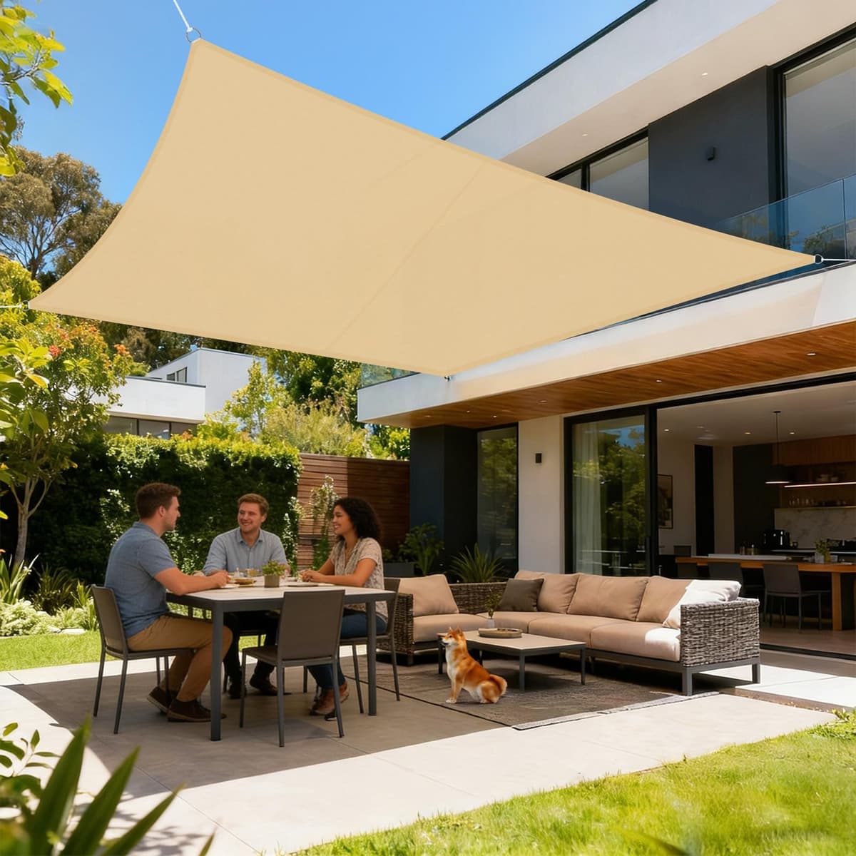 LOVE STORY Toldo Vela de Sombra Impermeable Triangular 3x3x3m Protección Rayos UV PES Toldos para Patio, Exterior Terrazas, Jardín, Balcon (Crema) — view 29