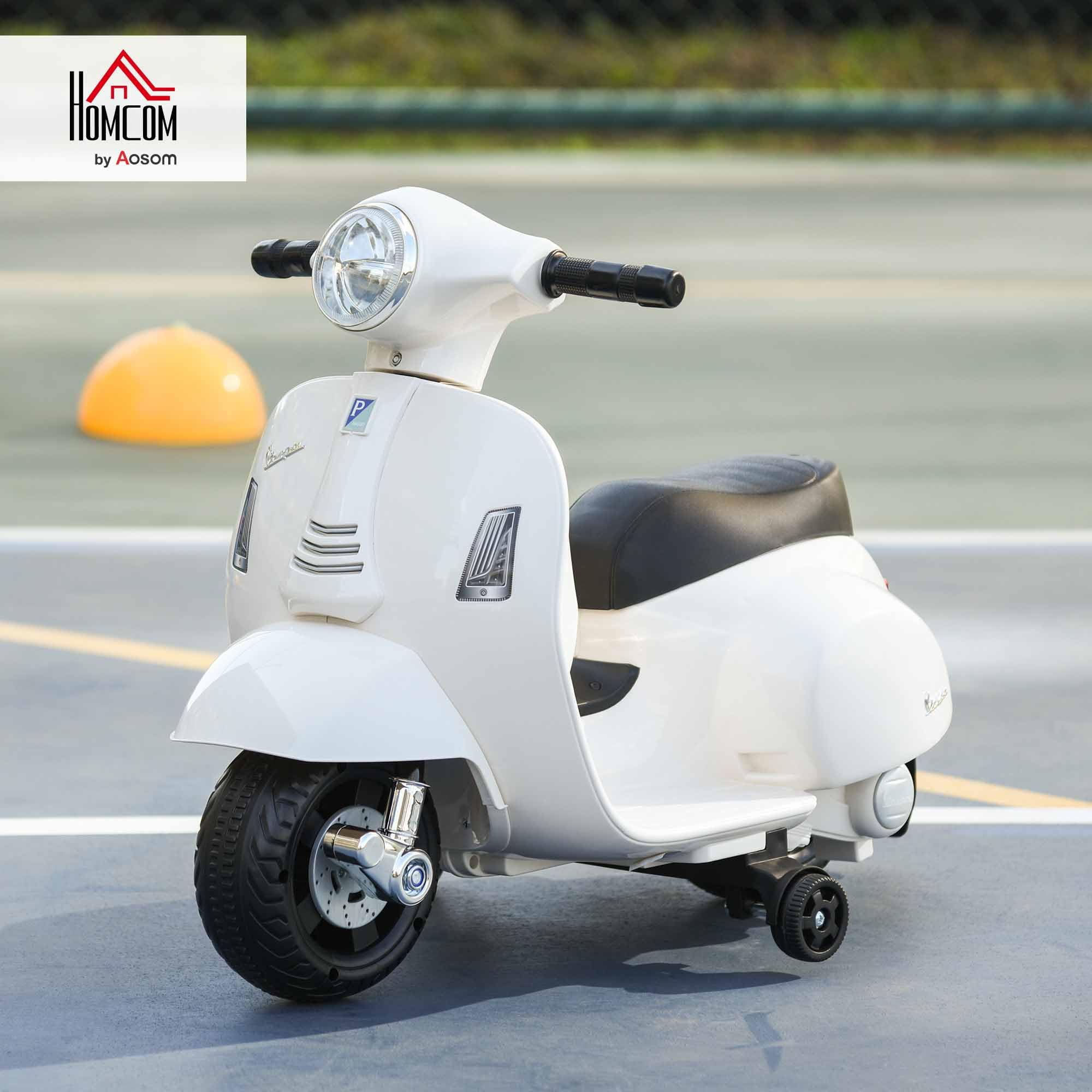 HOMCOM Moto Eléctrica Vespa para Niños de 18-36 Meses Moto de Batería 6V con Faro Bocina y 4 Ruedas Motocicleta Infantil con Licencia 66,5x38x52 cm Blanco — view 2