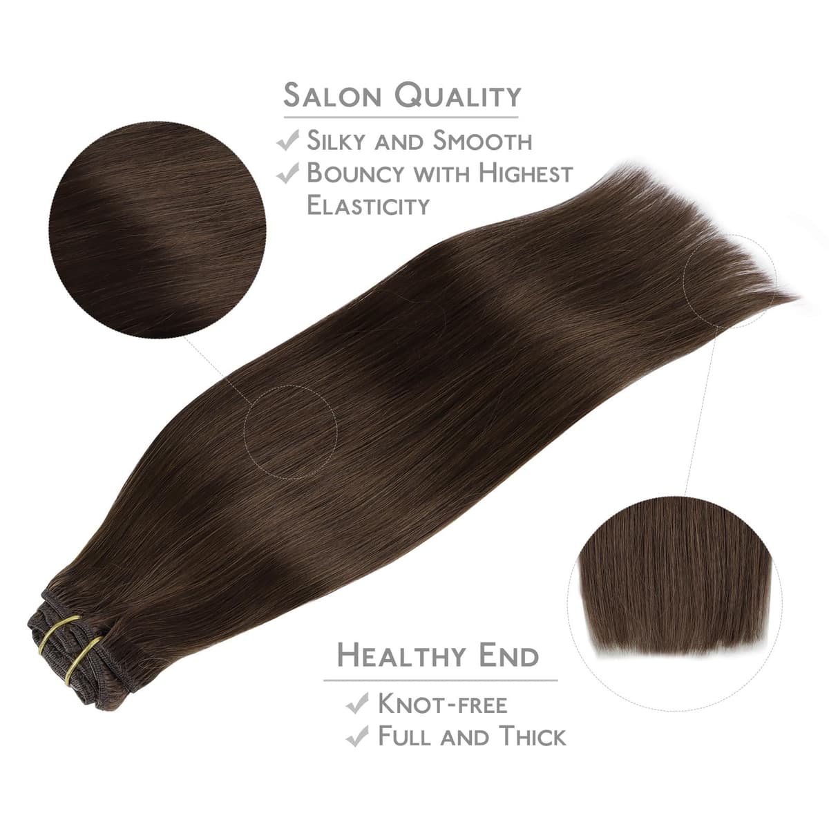WENNALIFE Extensiones Clip Pelo Natural, 35cm 120g 7 Piezas, Castaño Chocolate Extensiones de Clip Natural Extensiones Pelo Remy Extensiones Cabello Postizos Mujer — view 4