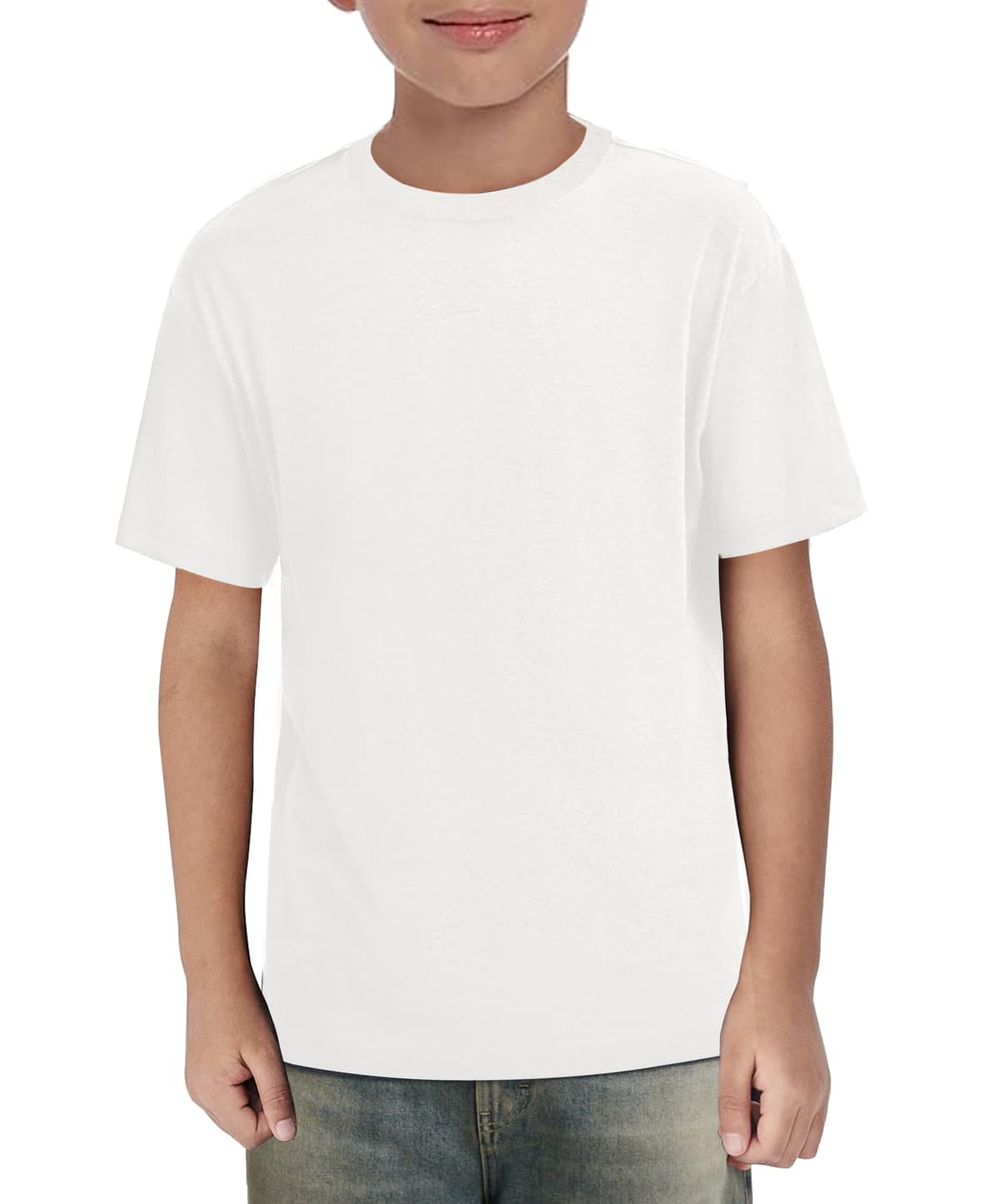 Haloumoning Camiseta de verano de manga corta para niños, cuello redondo, lisa, ligera, informal, deportiva, básica, 5-14 años — view 10