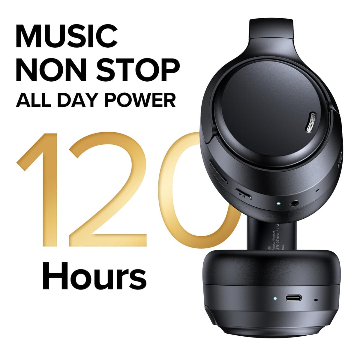 Hybrid Active Noise Cancelling Bluetooth 6.0 Headphones 120H Playtime 6 ENC Clear Call Mic, Over Ear Headphones Wireless with Hi-Res Audio Comfort Earcup Low Latency ANC Headphone for Travel Workout — view 3