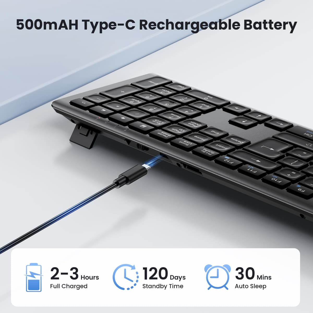 TECKNET Wireless Keyboard,Rechargeable 2.4GHz Silent Keyboard, Scissor Keys for Comfort & Stability, Full Size keyboard wireless with Numpad & Hotkeys for PC/Laptop/Desktop, UK QWERTY Layout — view 4