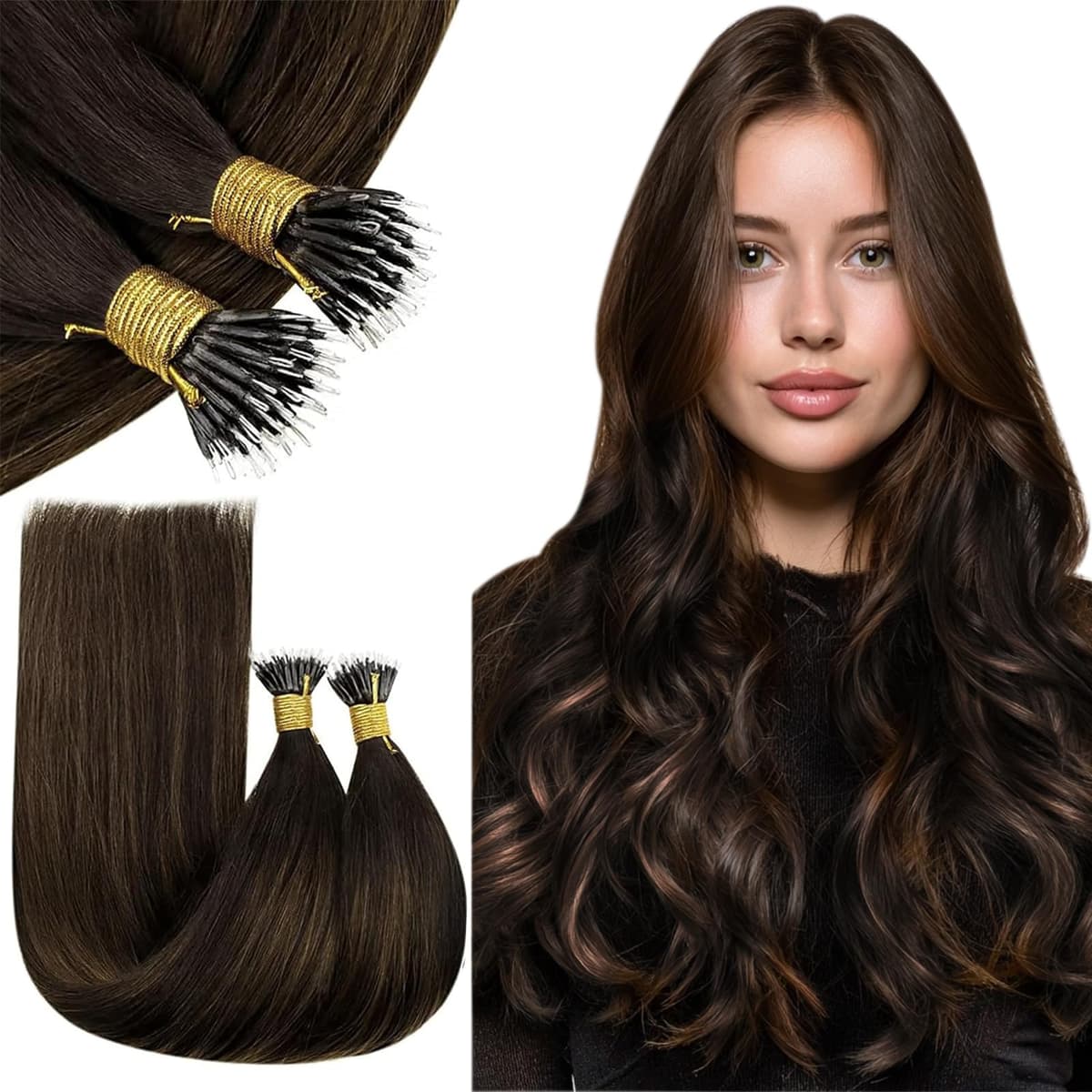 RUNATURE 18 Inch Nano Beads Hair Extensions Real Human Hair Ice Blonde Nano Hair Extensions Real Human Hair White Blonde Invisible Nano Rings Straight Remy Hair 50g 50s #800 — view 22