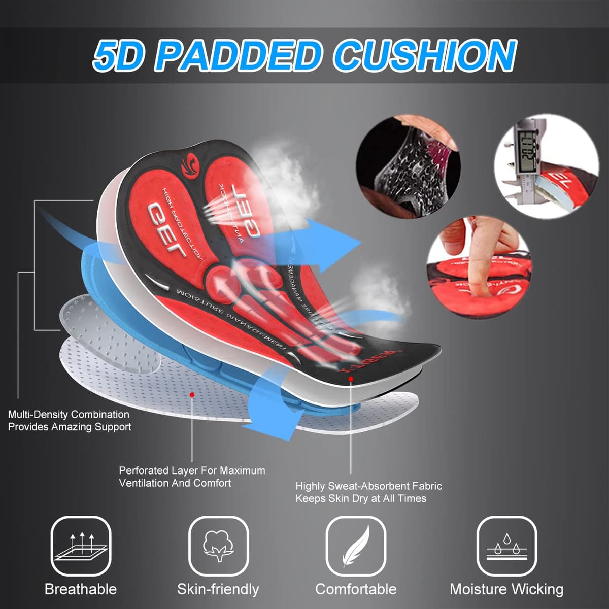 X-TIGER Culotte Ciclismo Hombre con 5D Gel Acolchado MTB Ciclismo Pantalones Cortos Transpirable Secado Rápido con 3 Bolsillos — view 5