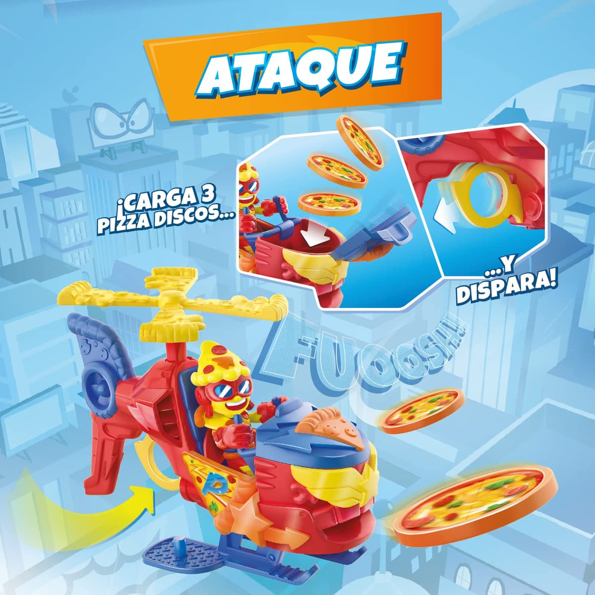 SUPERTHINGS Pizzacopter, Helicóptero de con Lanzador de Discos de Pizza, Incluye 1 Kazoom Kid y 1 SuperThing — view 6
