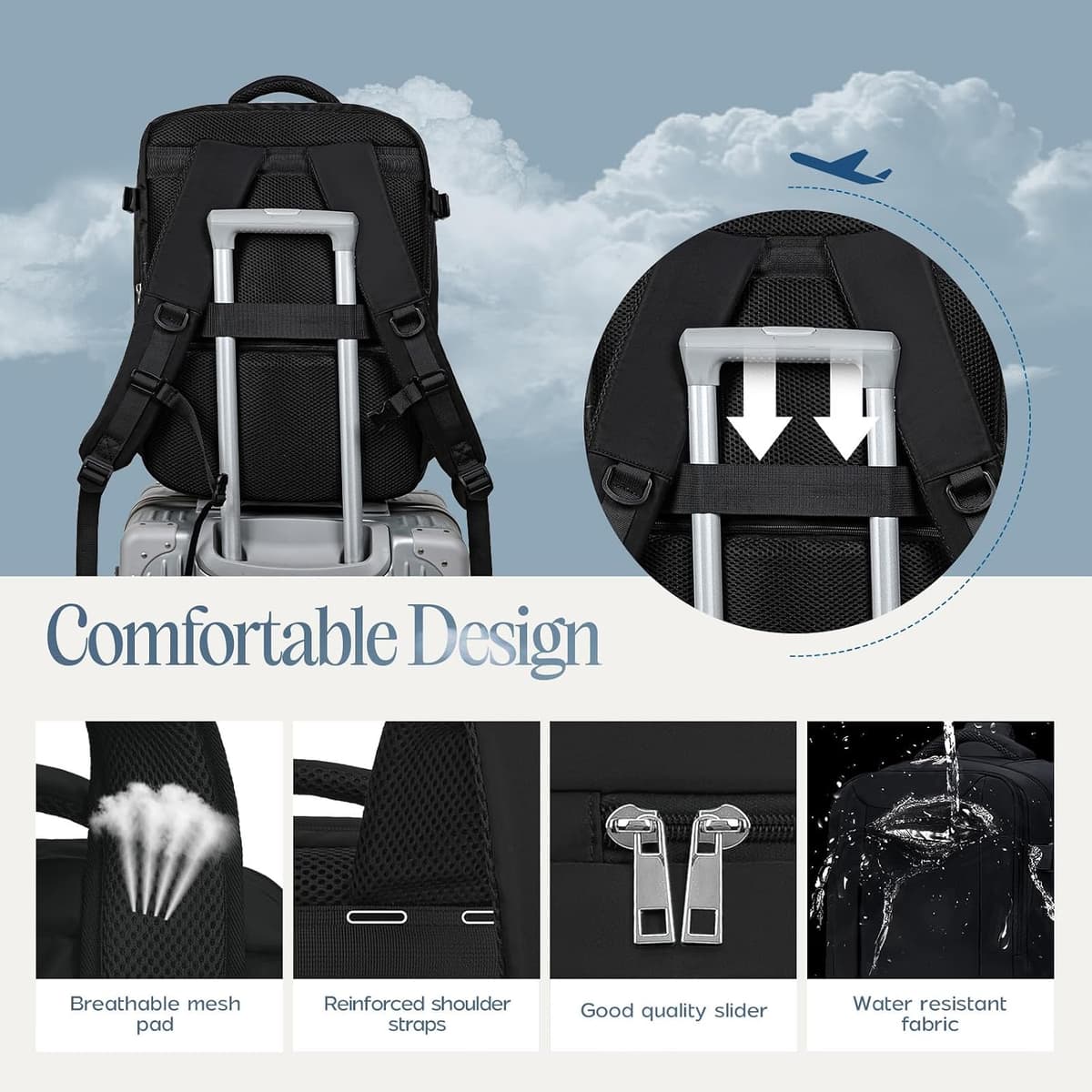 for Easyjet Cabin Bag 45x36x20, Travel Backpack with TSA Approved Clear Bag, Carry-ons Cabin Backpack for Travelling Underseat Cabin Bag Laptop Backpacks Luggage Set Black 45 x 36 x 20 cm — view 4
