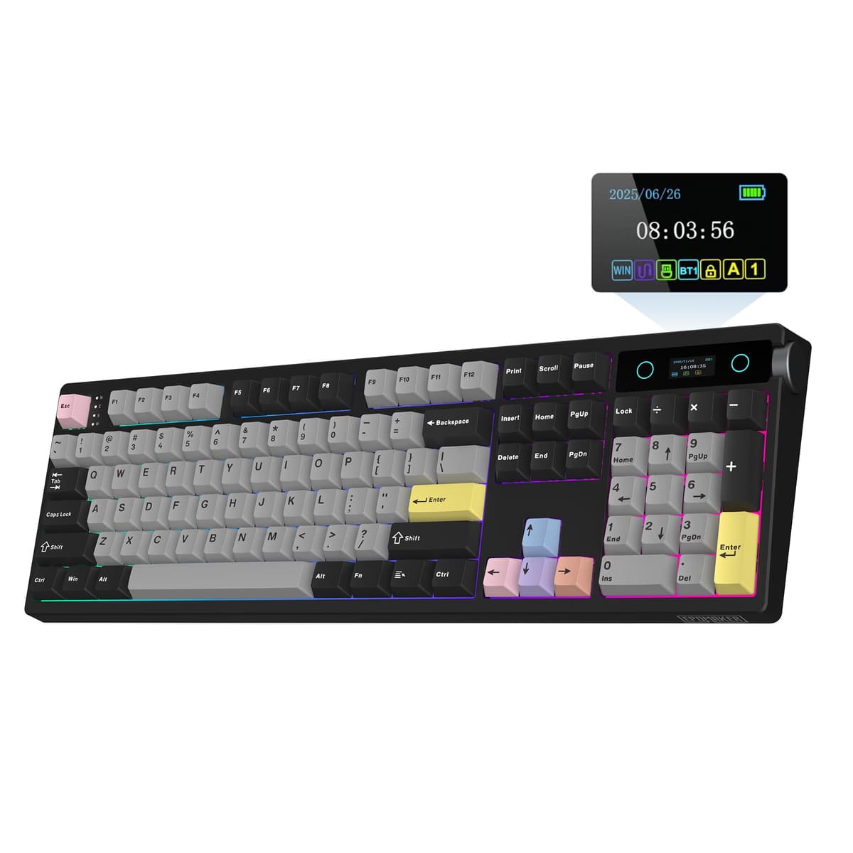 EPOMAKER TH108 Pro Teclado Mecánico Inalámbrico para Juegos de Tamaño Completo con Pantalla y Perilla, 10000mAh, Gasket Cremosa, Hot Swap, Controlador Personalizado, RGB (Negro, Sea Salt Silent)