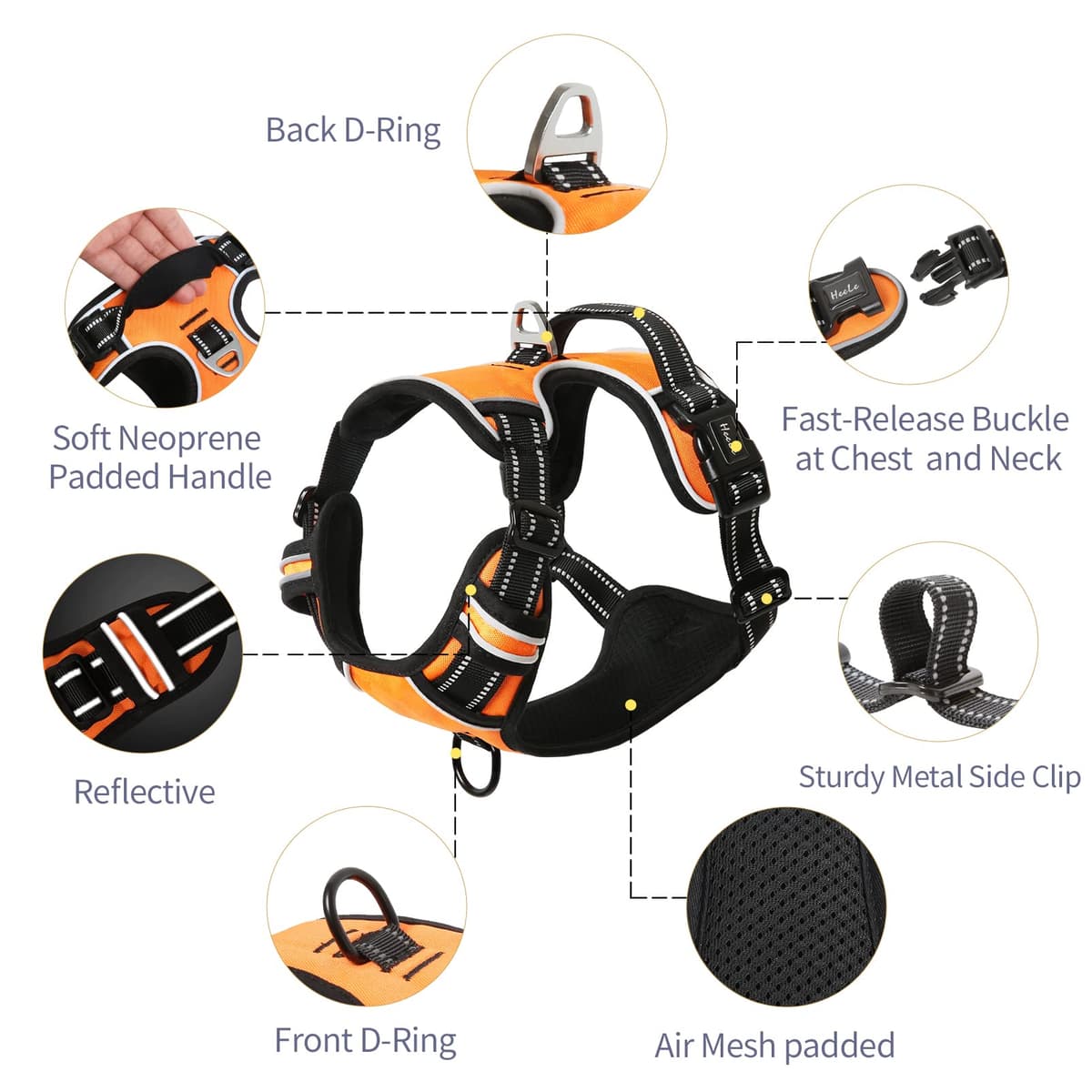 HEELE Dog Harness Medium No Pull Dog Vest Harness with Soft Handle Reflective Pet Harness for Outdoor Training Walking, Black, M — view 152