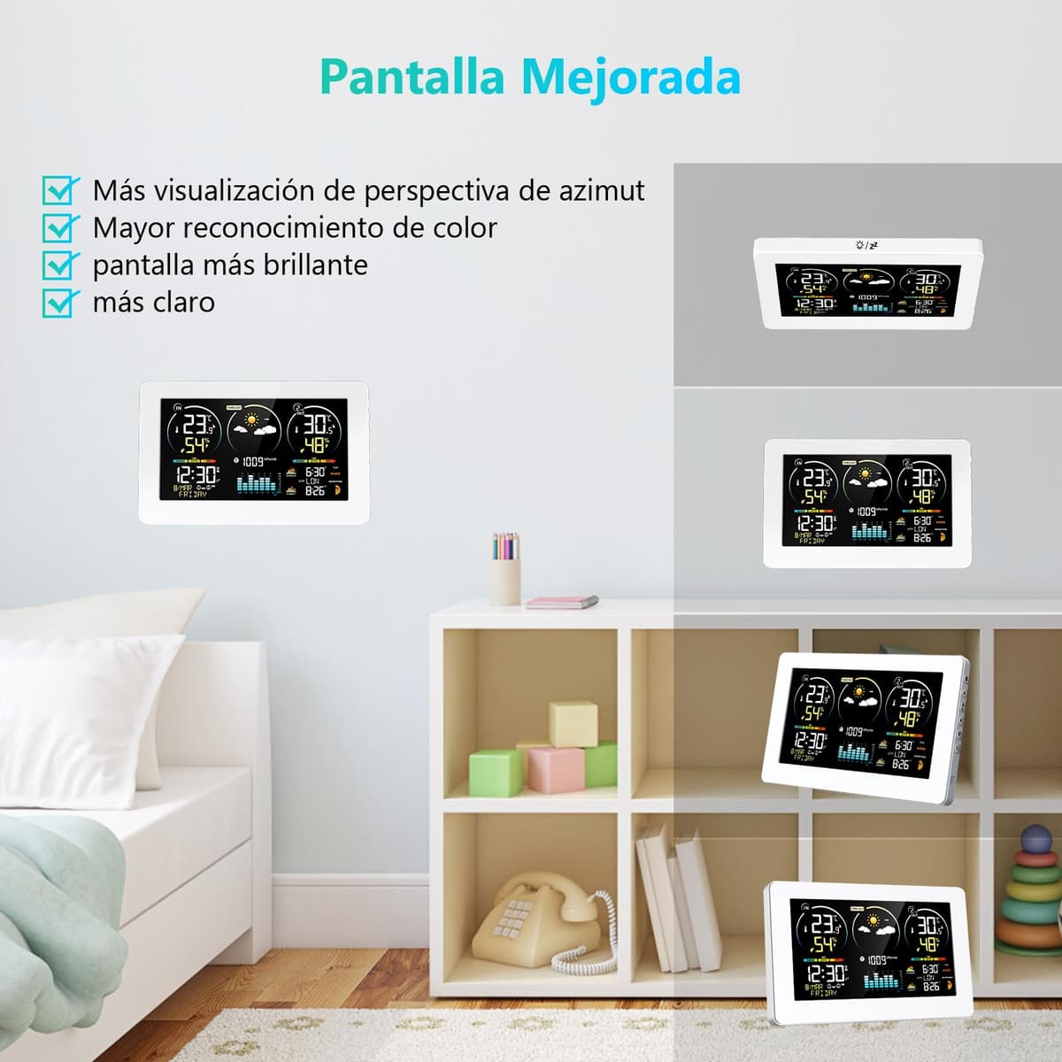 Estación meteorológica inalámbrica con sensor exterior, pantalla digital a color, reloj controlado por radio DCF, termómetro, higrómetro, estación meteorológica inalámbrica con previsión meteorológica — view 4