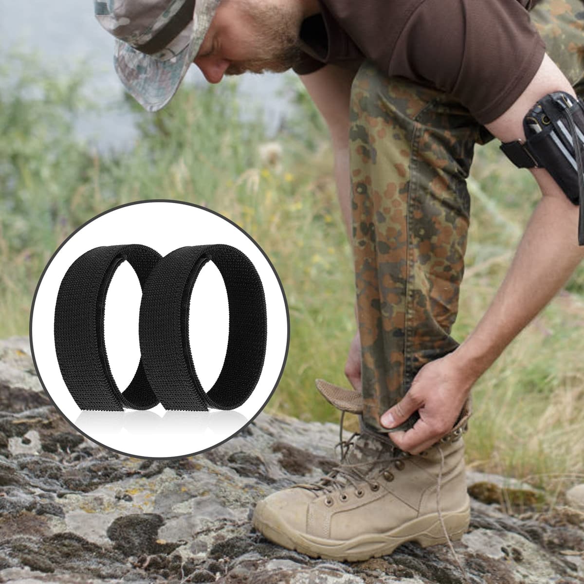 WLLHYF - Blusas negras para botas, bandas elásticas, correas para pantalones de tobillo con correas de gancho y bucle para senderismo, pesca, caza, ciclismo, jardinería, uniformes militares — view 6
