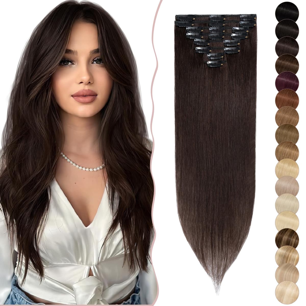 12 inch Clip in Hair Extension Human Hair One Piece 100% Real Remy [#2 Dark Brown] 3/4 Full Head Straight Hair Pieces for Women Invisible Short (40g) — view 11