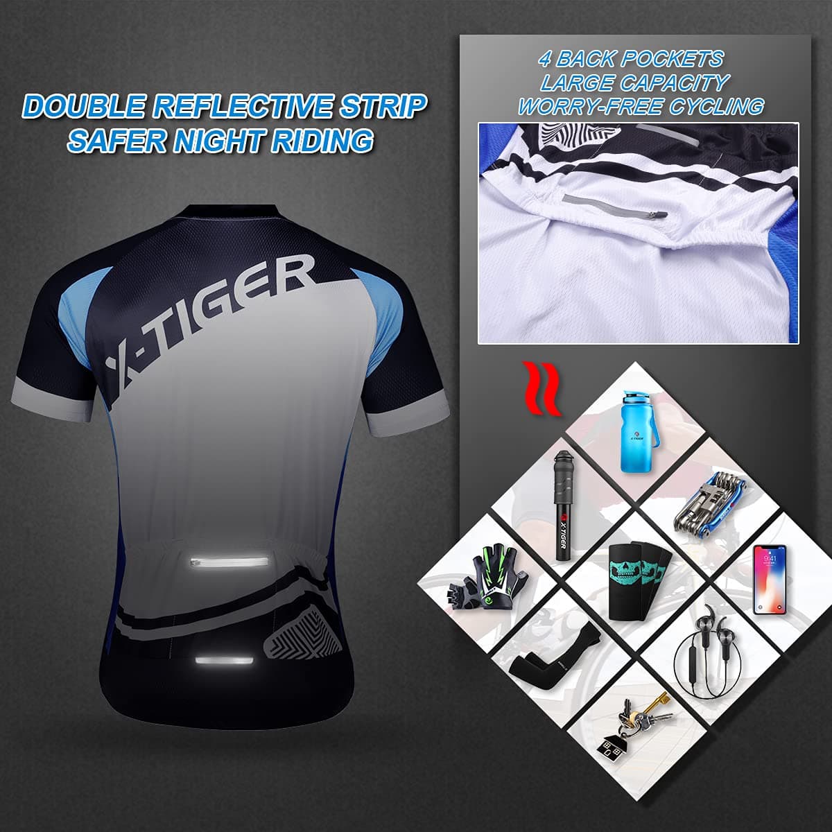 X-TIGER Hombres de Bicicleta con 5D Gel Acolchado MTB Ciclismo Maillots Tirantes Culotte Pantalones Cortos Culotes — view 4